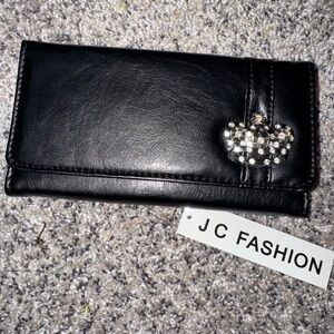 Black Clutch Wallet with Crown Detail